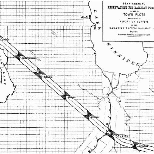 Map of Proposed Railway Route, 1872, Province of Manitoba Drawn map of the proposed railway route from 1872