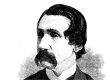 Drawing of Morris shown with a large mustache and hair swept to one side