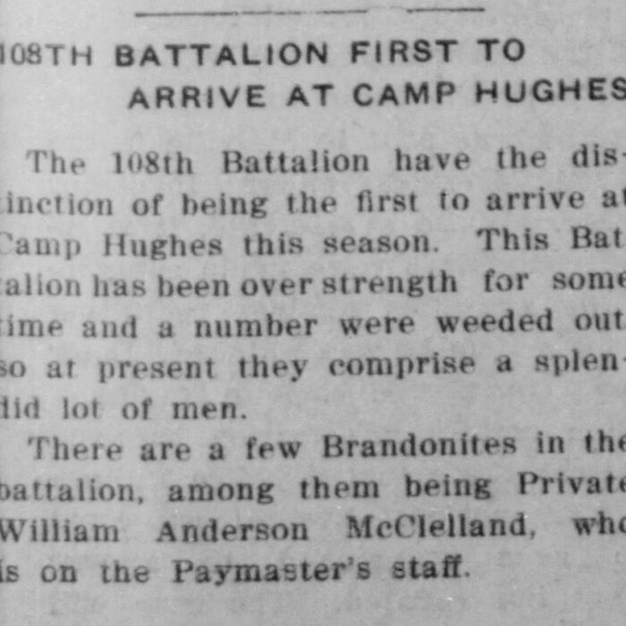 108th Battalion First to Arrive at Camp Hughes, 1916, Brandon Weekly Sun 108th Battalion First to Arrive at Camp Hughes