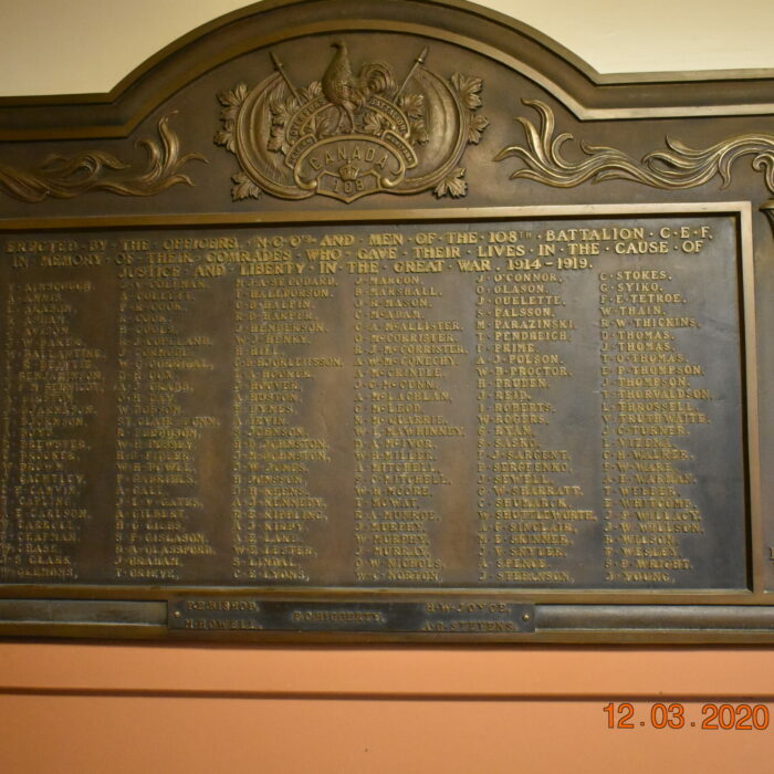 A colour photo of the 108th battalion with all the names listed