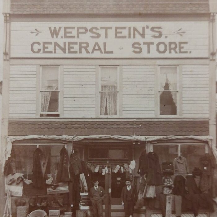 232 Manitoba Ave, W. Epsteins General Store, late 1800s-early 1900s, Joen Hadfield Black and white photo of Wepstein's General Store