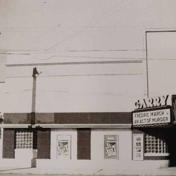 225 Manitoba Ave, Garry Theatre, 1949, Selkirk Remembered, by Hugh H. Gibbs Black and white photo of the front entrance of the Garry Theatre