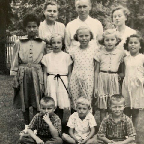 Anna's 10th Birthday (Anna in center), Date Unknown, Mary Shumilak Group of children standing towards the camera. Some are sitting others are standing.