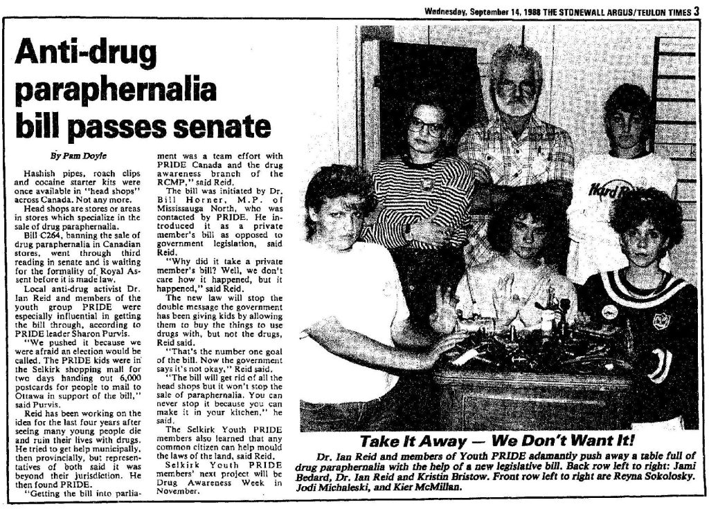Page from a newspaper with a black and white image of a group of people with the headline reading "Anti-drug Paraphilia Bill Passes Senate".