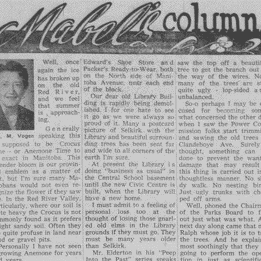 Mabel's Column on the Library, 1959, Selkirk Enterprise Opinion column on the Selkirk Library