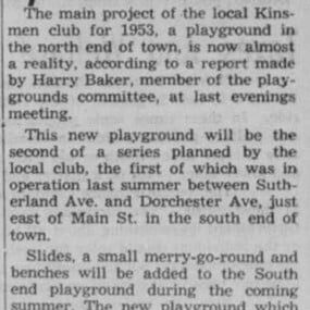 Newspaper article saying that a playground will be built in the North end of Selkirk.
