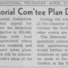 Article about the Memorial Committee's plan to drive funds for Memorial Hall.