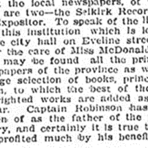 Description of the Selkirk Library, 1906 Winnipeg Free Press Article describing the Selkirk Library