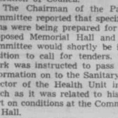The Chairman of the Parks Committee is talking about how the final specification were being written for Memorial Hall.