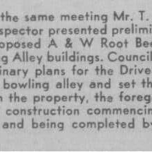 Proceeding with Construction on A&W and Bowling Alley PT2, 1961, Selkirk Enterprise Newspaper article for bowling in Selkirk