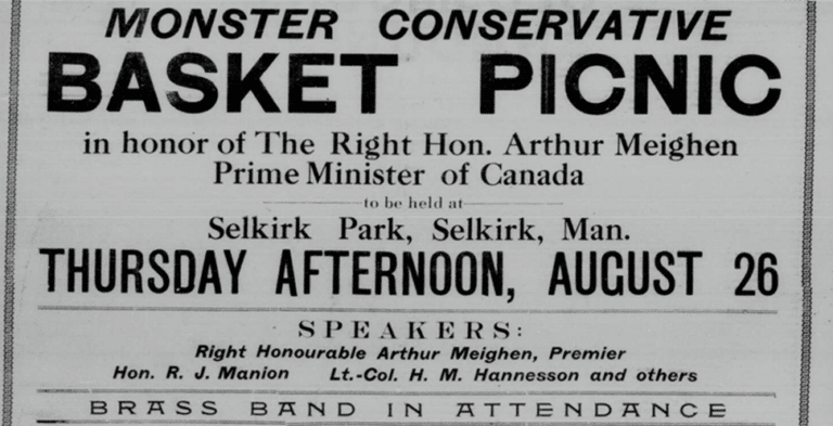 Advertisement for a basket picnic at Selkirk Park.