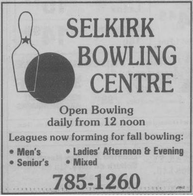 Newspaper advertisement for bowling in Selkirk