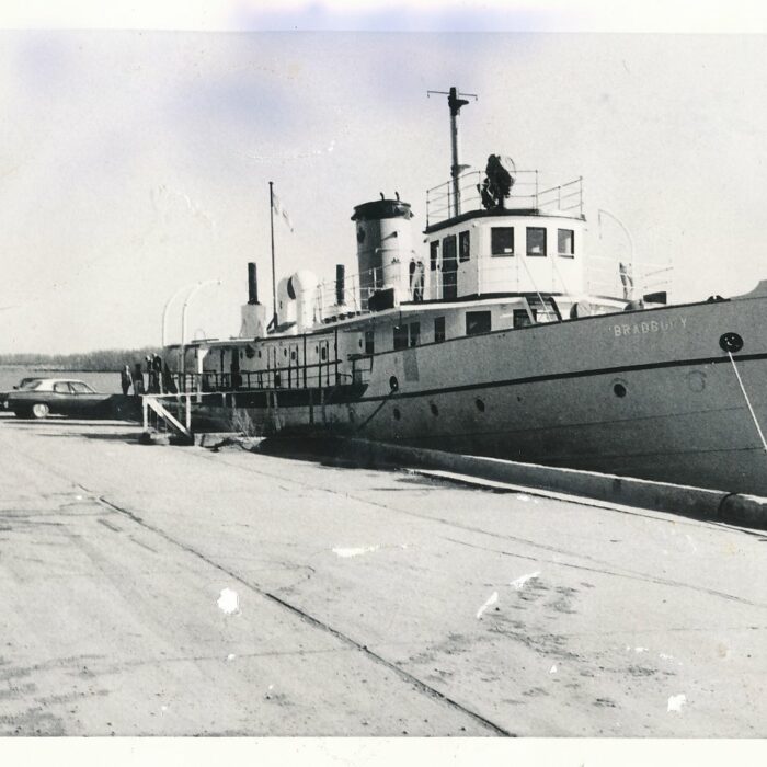 Bradbury at Selkirk Dock, 1950s, source unknown Black and white photo of the ship docked