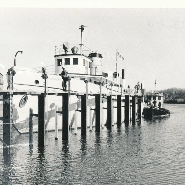 Bradbury at dry dock, late 1950s, source unknown Black and white photo of the ship docked