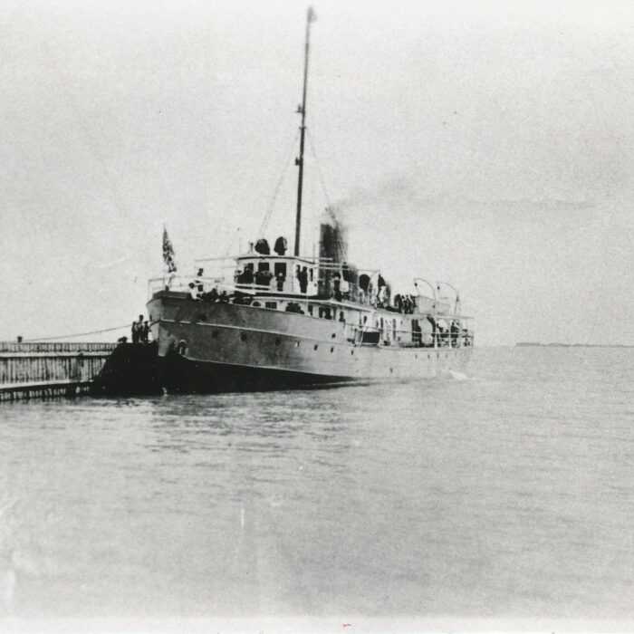 Bradbury docked at Gimli, 1920-1930s, source unknown Black and white photo of the ship docked