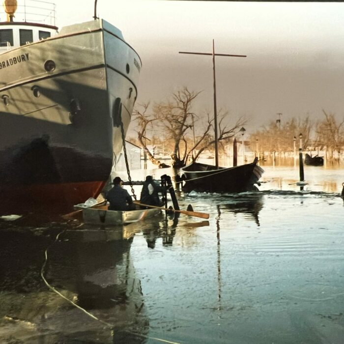 Bradbury Flooding, Date Unknown, Selkirk Museum Collection flooding outside of a ship