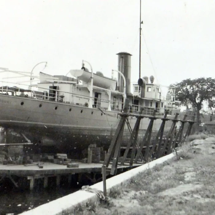 Bradbury in Dry Docks in Selkirk 2, c1930s, Archives of Manitoba, George Harris Fonds Album 2 Page 52 The dry-docked Bradbury