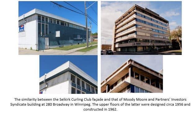 Similarities between the Selkirk Curling Club Facade and the Moody More and Partners Syndicate Building.