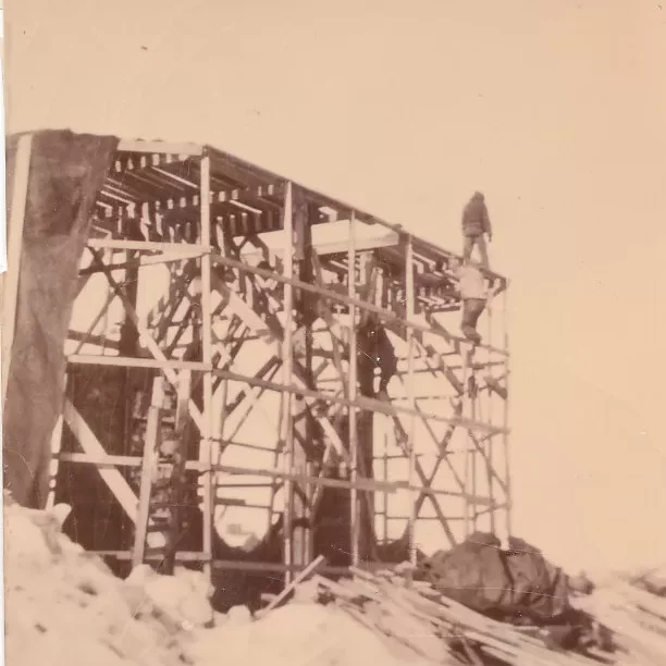 Constructing Selkirk Bridge, c1935, Fraser Stewart Black and white photo of the Selkirk bridge construction in 1935