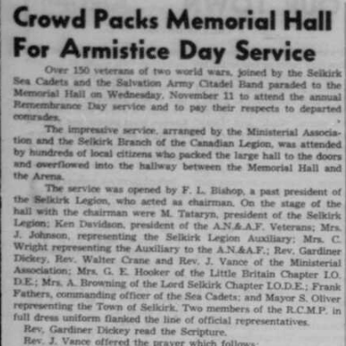 Crowd Packs Memorial Hall for Armistice Day Service