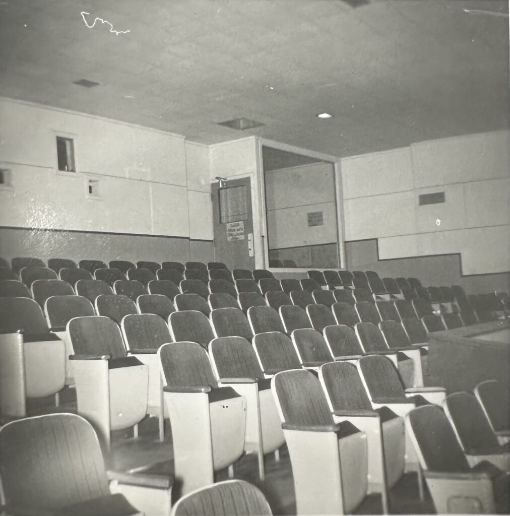 Black and white photo of the theatre seating in the Garry theatre
