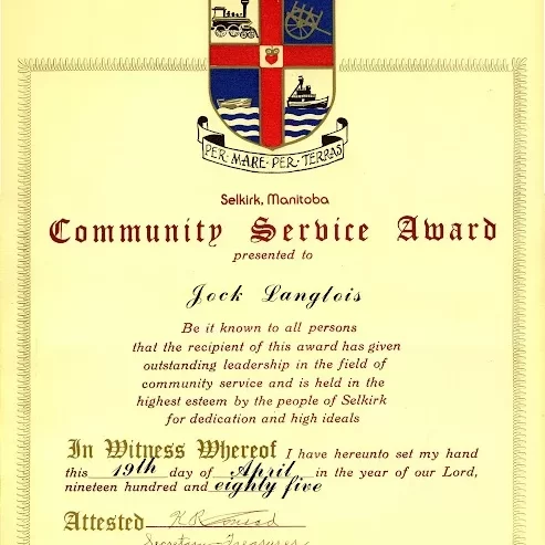 Dad Jock Langlois Community Service Award, 1985, Jock Langlois Community Service award dedicated to Jock Langois