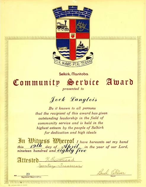 Dad, Jock Langlois Community Service Award, 1985, Jock Langlois