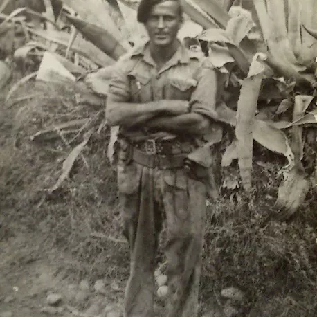 Dad Jock Langlois in Greece Came across a Greek Photographer Hiding in the Cactus with a Polaroid Box Camera. He Made a Trade for a Photograph with Some Cigarettes, Date Unknown, Jock Langlois Jock Langois in service with uniform on