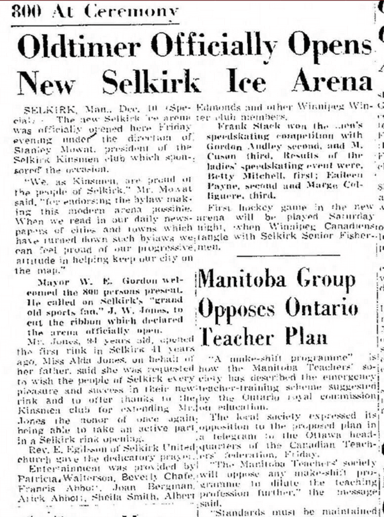 Article on Selkirk's new arena