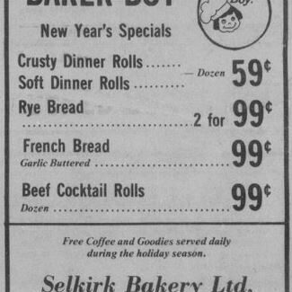 Baker Boy Ad at 240 Main Street, 1977, Selkirk Enterprise Advertisement for Baker Boy
