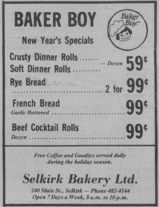 Advertisement for Selkirk Bakery