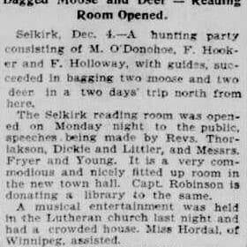 Reading Room Opened, 1901, Winnipeg Free Press Article on Selkirk Library Reading Room Opened
