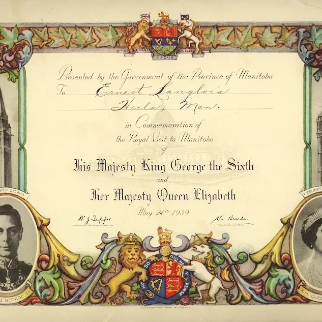 Ernest Langlois Certificate, 1939, Jock Langlois Signed certificate dedicated to Ernest Langois