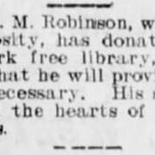 Capt. W. M. Robinson Donation, 1903, Winnipeg Tribune Donation to the Selkirk Library from Capt. W. M. Robinson