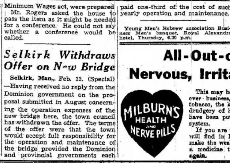 Selkirk Withdraws Off on New Bridge, 1937, Winnipeg Tribune