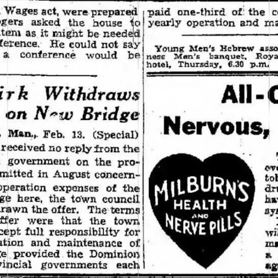 Selkirk Withdraws Off on New Bridge, 1937, Winnipeg Tribune Newspaper article titled Selkirk withdraws offer on new bridge