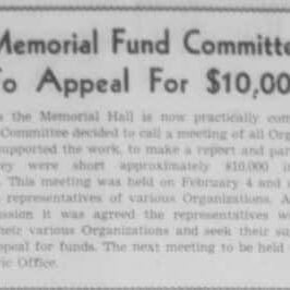 Article talking about the Memorial Fund Committee to Appeal for $10,000