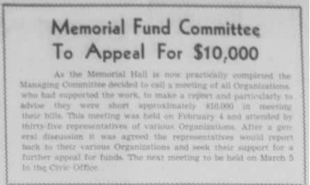 Article talking about the Memorial Fund Committee to Appeal for $10,000