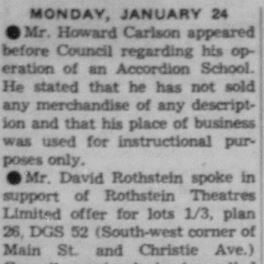 Newspaper article explaining the purchase of Rothstein theatres