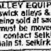 Bowling Alley Equipment for Sale, 1976, Winnipeg Free Press Ad for bowling alley equipment for sale in Selkirk