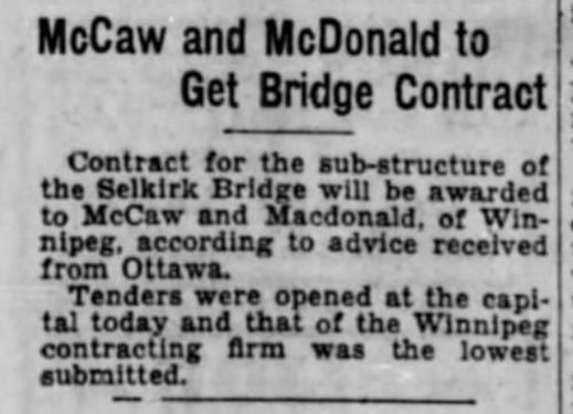 Newspaper article about the Selkirk Lift Bridge contract.
