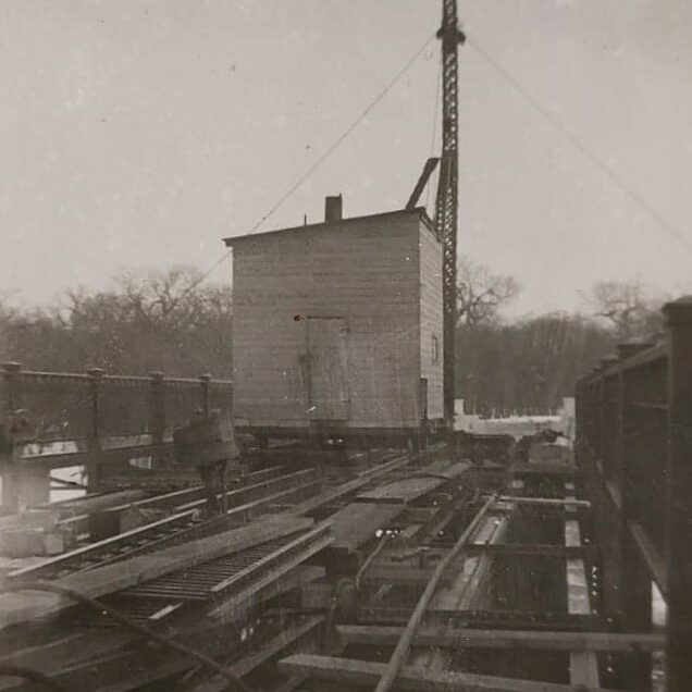 Ferry at McLean and Eveline, Date Unknown, Joen Hadfield A black and white photo of a ferry dock at the river