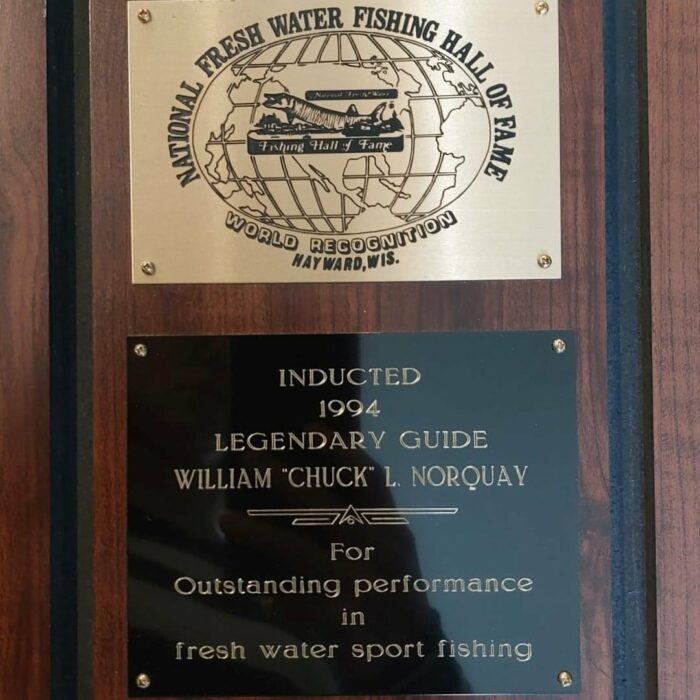 Fishing hall of fame plaque dedicated to Chuck Norquay