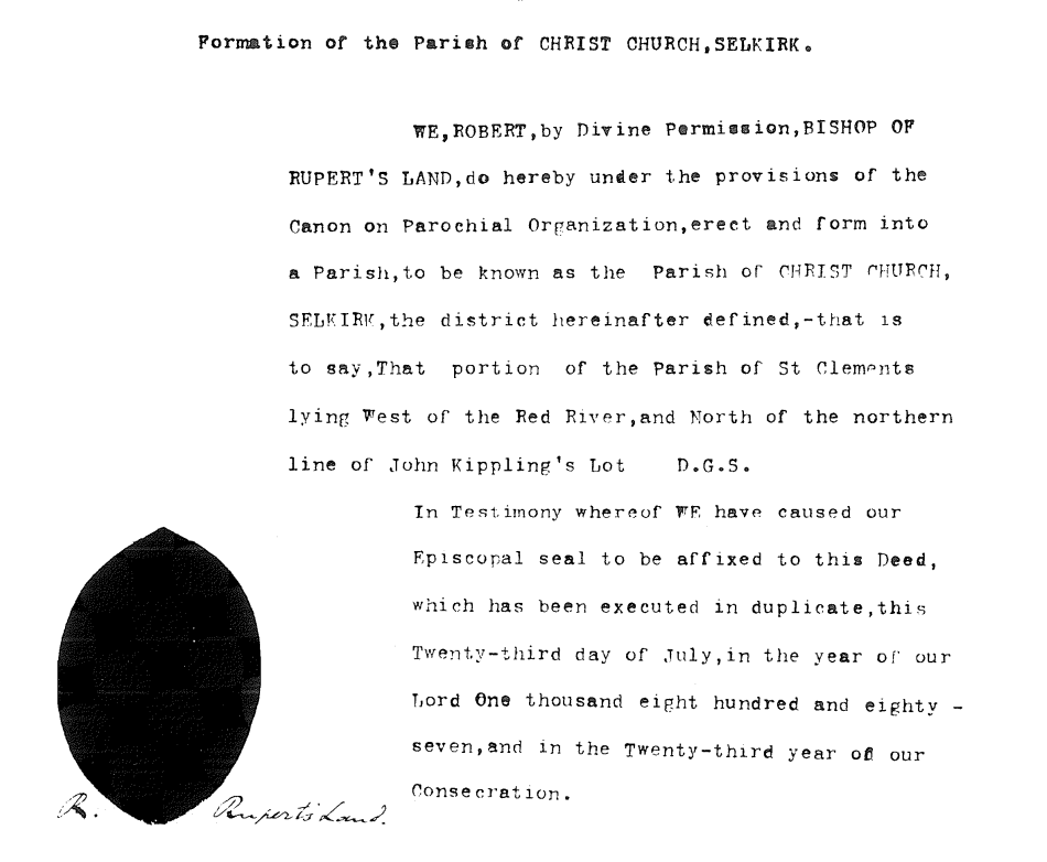 Formation of the Parish of Christ Church document
