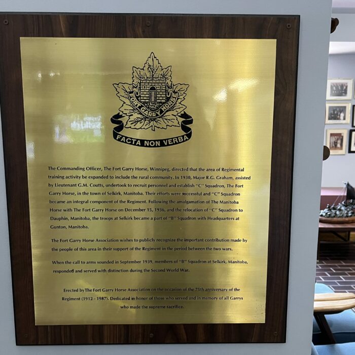 Fort Garry Horse, 2026, Selkirk Museum Collection Colour photo of a framed plaque at Civic Office