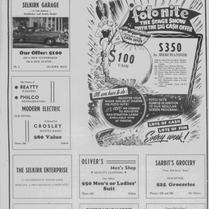 Foto Nite Sponsored by Roxy Theatre, April 10 1952, Selkirk Enterprise Newspaper Ad for Foto-Nite