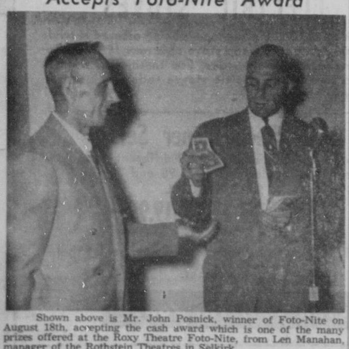 Accepts Foto Nite Award, August 26 1954, Selkirk Enterprise Newspaper article of Foto-Nite winner