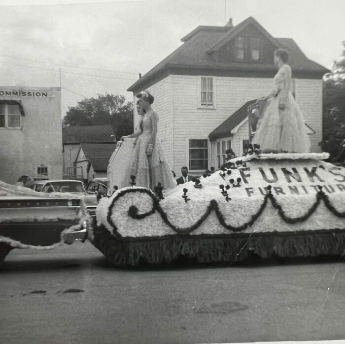 Funks Float, Date Unknown, Selkirk Museum Collection Black and white photo of Funks parade float