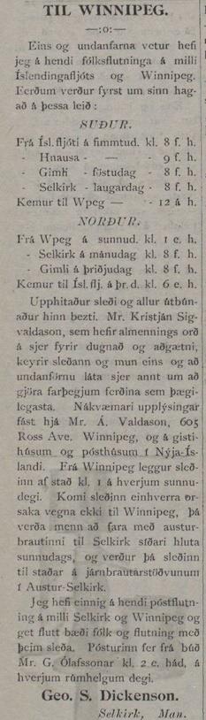 George Dickenson Advertisement in Icelandic Newspaper