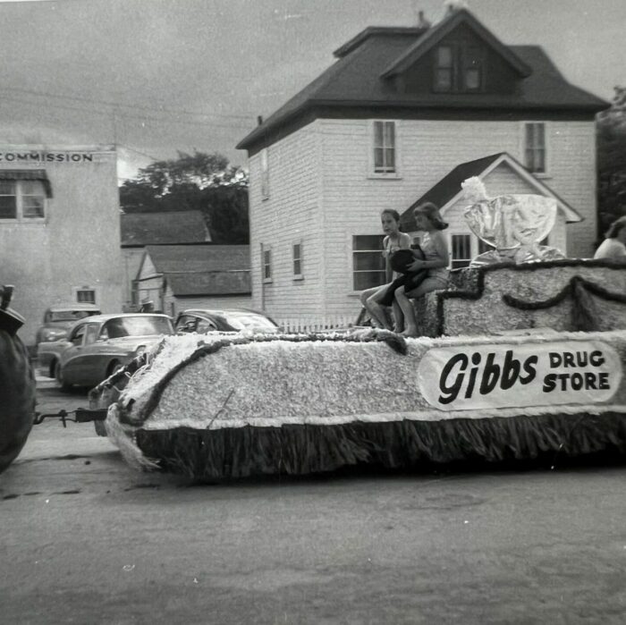 Gibbs Drug Store Float, Date Unknown, Selkirk Museum Collection Black and white photo of Gibbs parade float